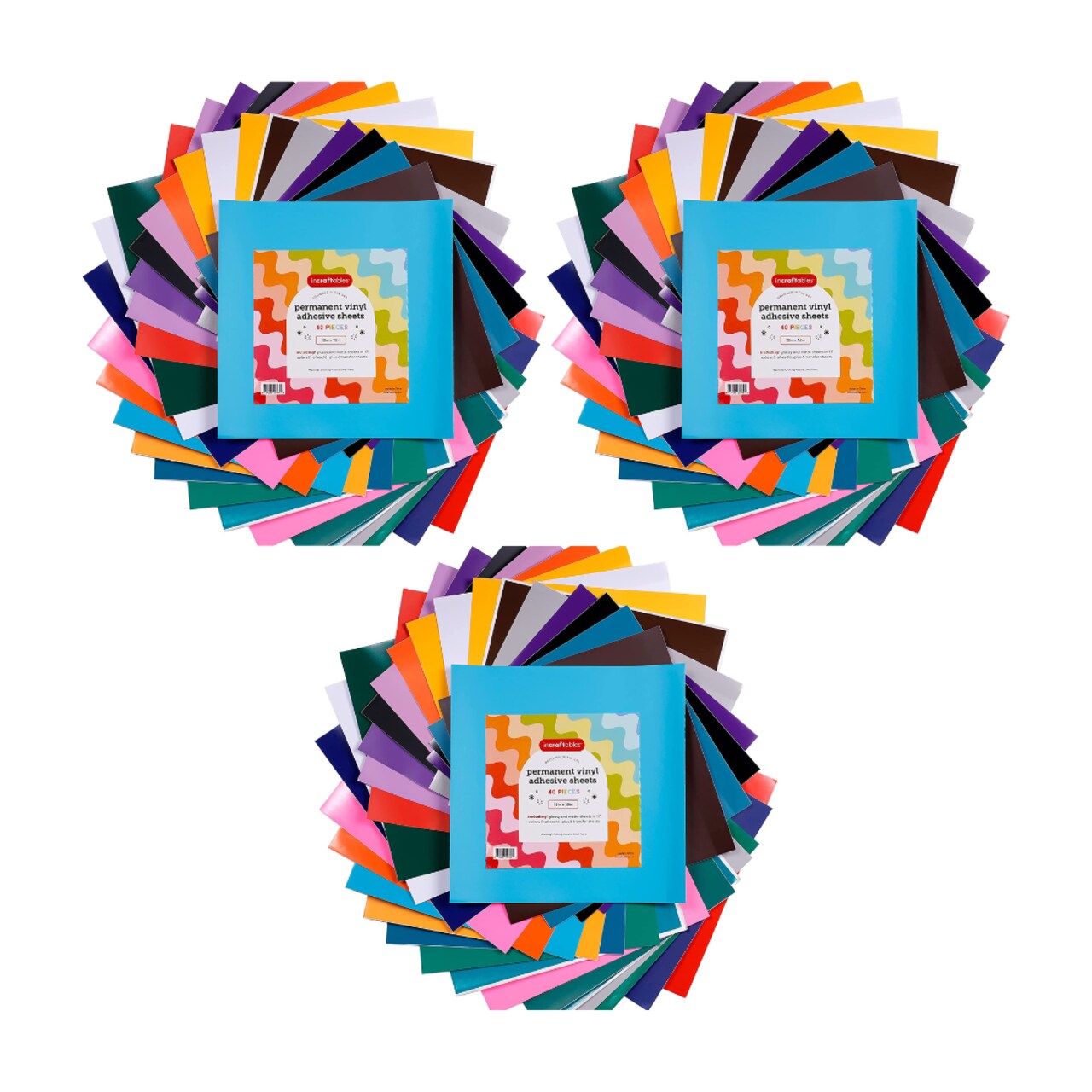 3 PACK - Incraftables Permanent Vinyl Sheets (40pcs). Bulk Permanent Vinyl for Cricut Machine with Glossy, Matte & Transfer Sheets. Multicolor Self Adhesive Vinyl Sheets Sticker Paper Bundle for DIY Crafts